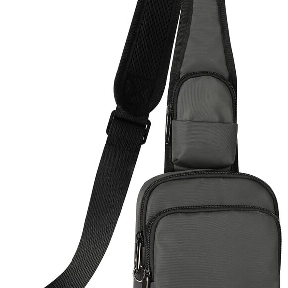 Grey RFID Water-Resistant Sling Bag with Zipper Lock for Men and Women - Picture 1 of 8